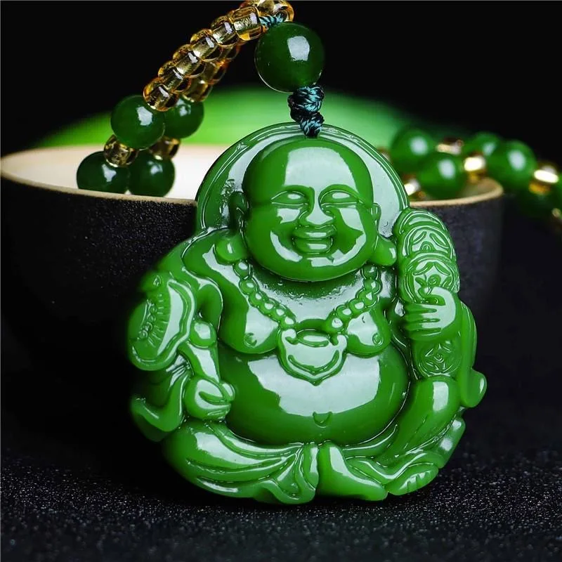 Men Accessories To Gift - Cina Green Jade Maitreya Buddha Liontin