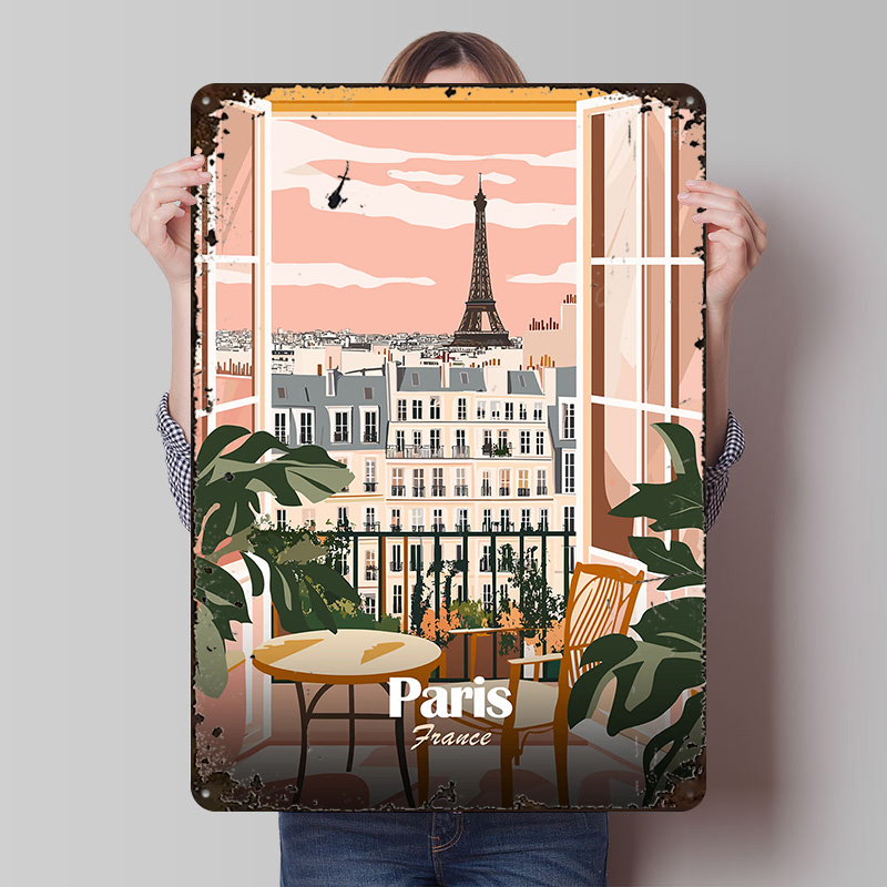 Men'S Accessories Paris - Poster Logam Pemandangan Balkon Paris Seni