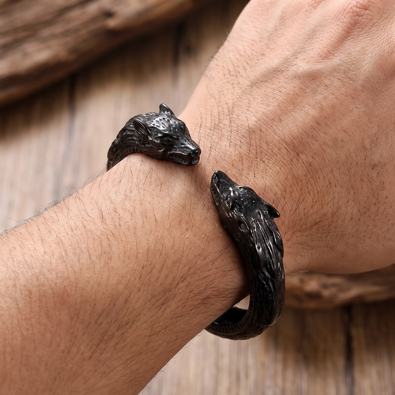Men Accessories Bd - Gelang Pembuka Kepala Serigala Ganda Pria